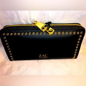 ZAC POSEN CHECKBOOK WALLET BLACK LEATHER WITH GOLD STUDS NEW/TAGS